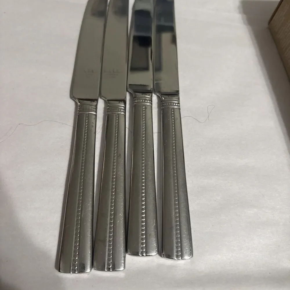 Nicole Miller GREEN TEA Stainless Beaded Center Silverware Knives Set 4